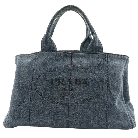Prada | Bags | Prada Canapa Tote L Handbag B872b Denim Blue | Poshmark